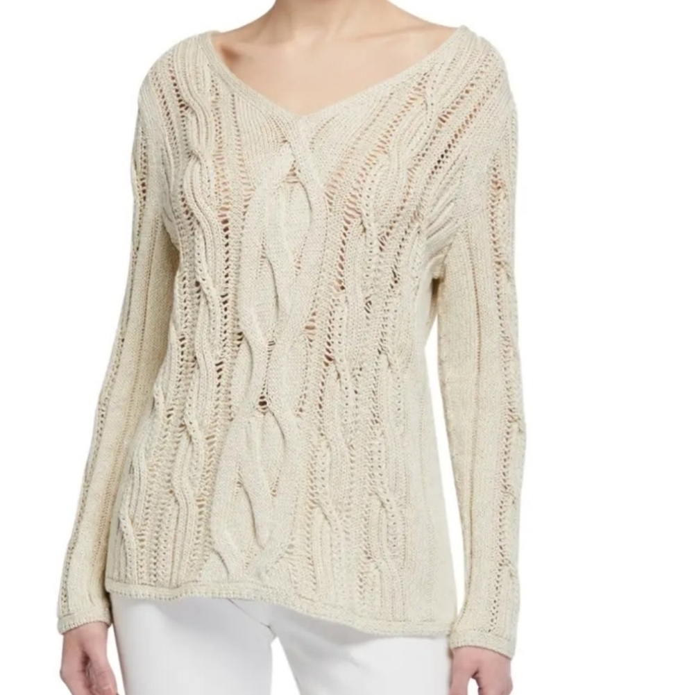 Lafayette 148 New York Metallic Silk Blend V Neck Sweater